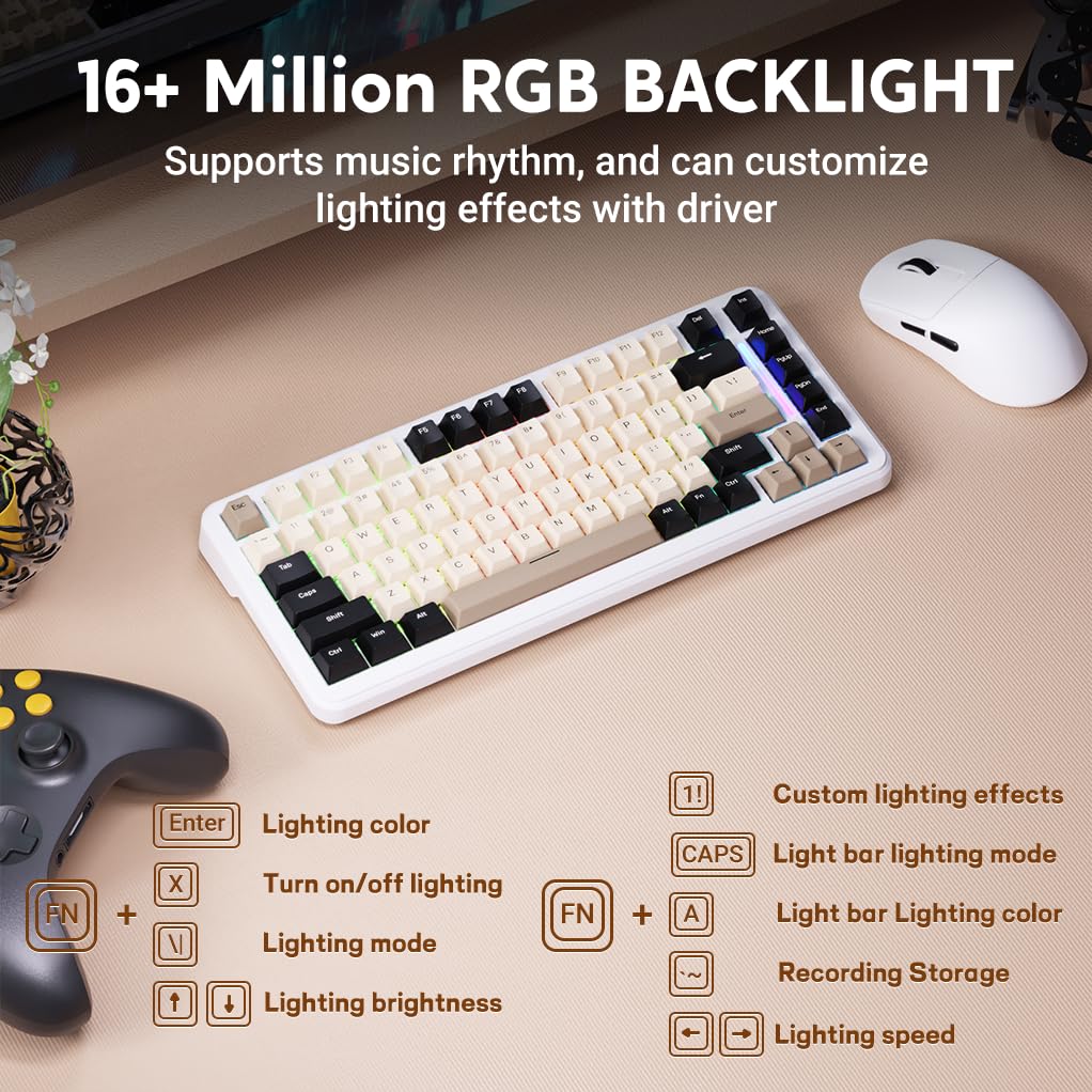 ATTACK SHARK M86 Klawiatura Mechaniczna Gasket, 75% Tri-Mode (BT/2.4G/USB-C) Bezprzewodowa Klawiatura Do Gier RGB, Klawiatura z Możliwością Wymiany Na Gorąco, Przełączniki Liniowe, 4000mah-Biały Ser