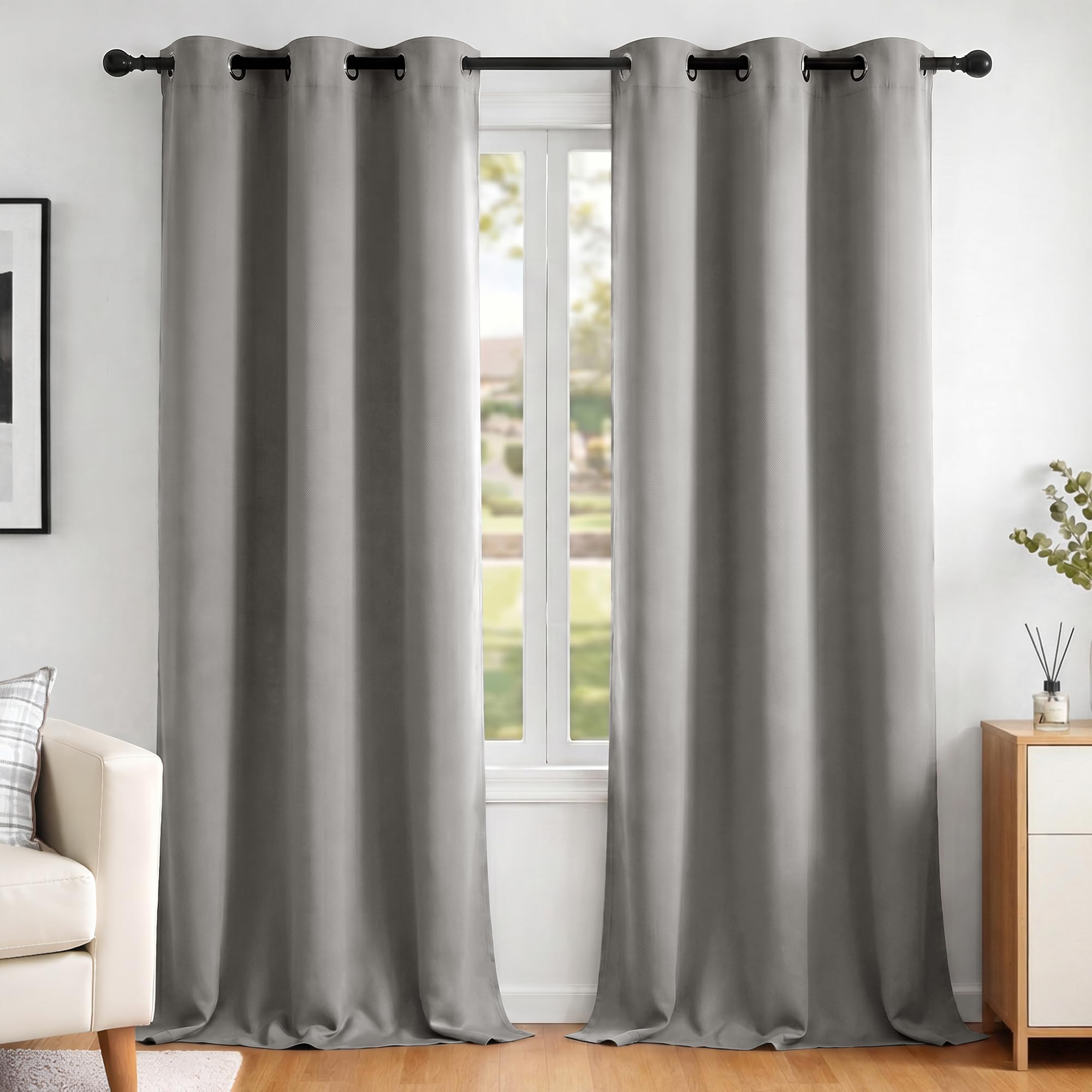 Deconovo Thermal Insulated Blackout Curtains, Pencil Pleated Eyelet Curtains,Room Darkening Soft Drapes for Bedroom, 42 x 72 Inch, Dove Grey, 2 Panels