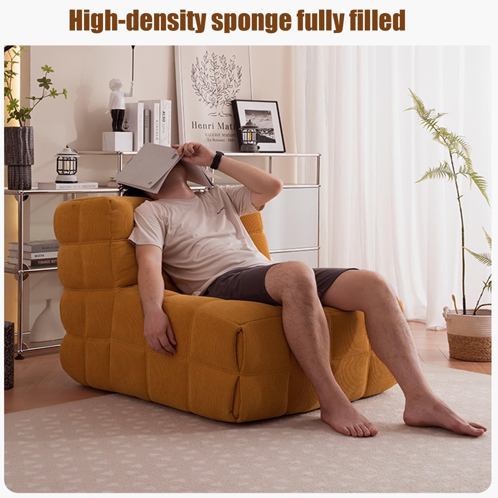 Waffel-Kompressions-Sofa, weicher Boden, Lounge-Stuhl, fauler Akzentstuhl für Wohnzimmer, Schlafzimmer, Salon, Büro