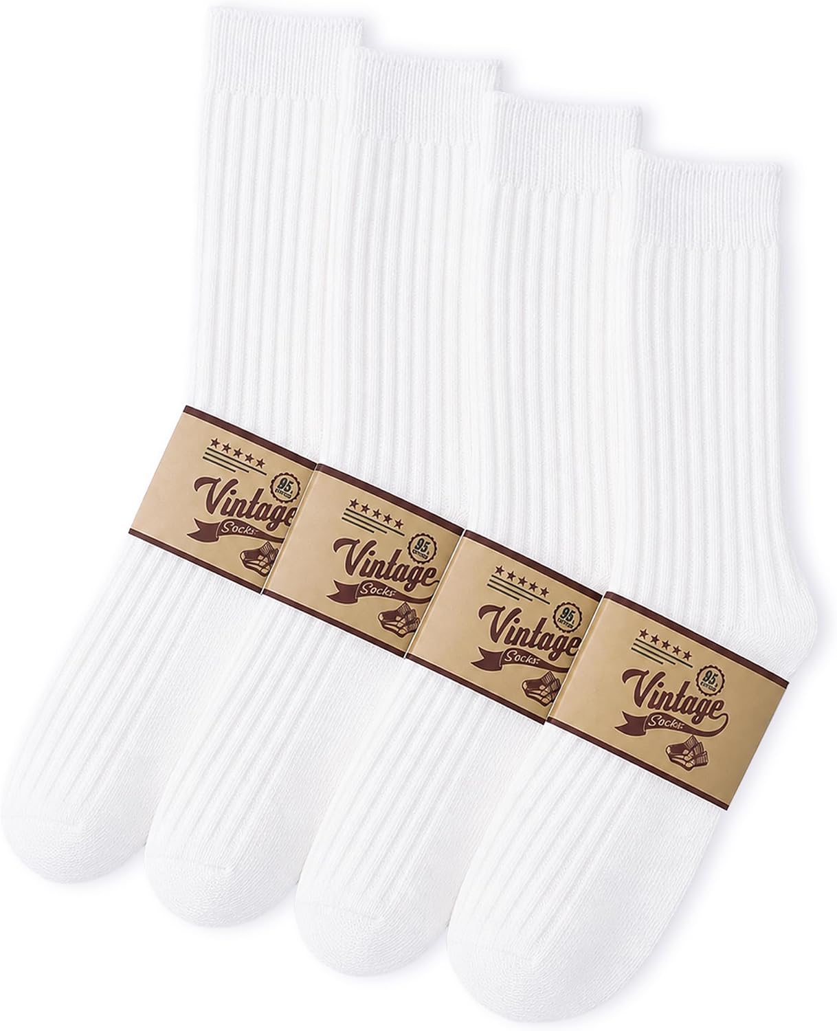 Jeasona 95% Cotton Crew Socks for Men, Vintage Socks, 4 Pairs