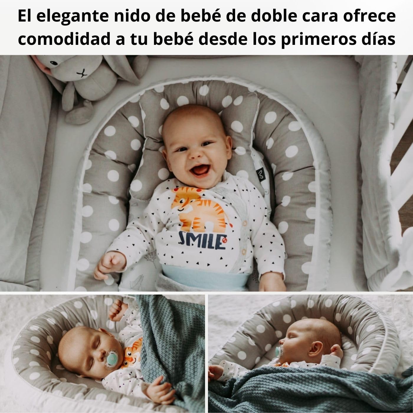 Bellochi Nido Bebe Recien Nacido Reductor de Cuna Nido para Bebe - 100% Algodón - OEKO-TEX Certificado - 90x60x12cm con Bordes Protectores - Rigel Star