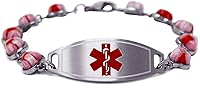Vista 7 de Womens Medical ID Bracelet with Engraving - 1.2cm Steel & Glass Hearts