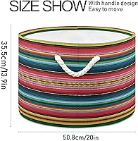 Vista 2 de xigua Cesta grande de cuerda de algodón de almacenamiento mexicano Serape manta rayas colorido cesto de lavandería