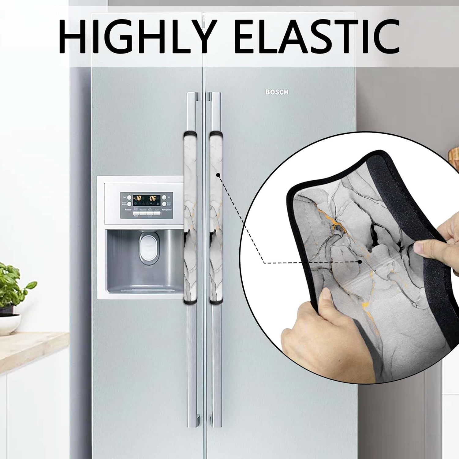 MCALK 4 Pc Marble Pattern Kitchen Handle Covers Set, Grey Refrigerator & Microwave Handle Covers, Suitable for Ovens and Dishwashers, Washable, Durable, Anti-Slip, Marble Art Decor