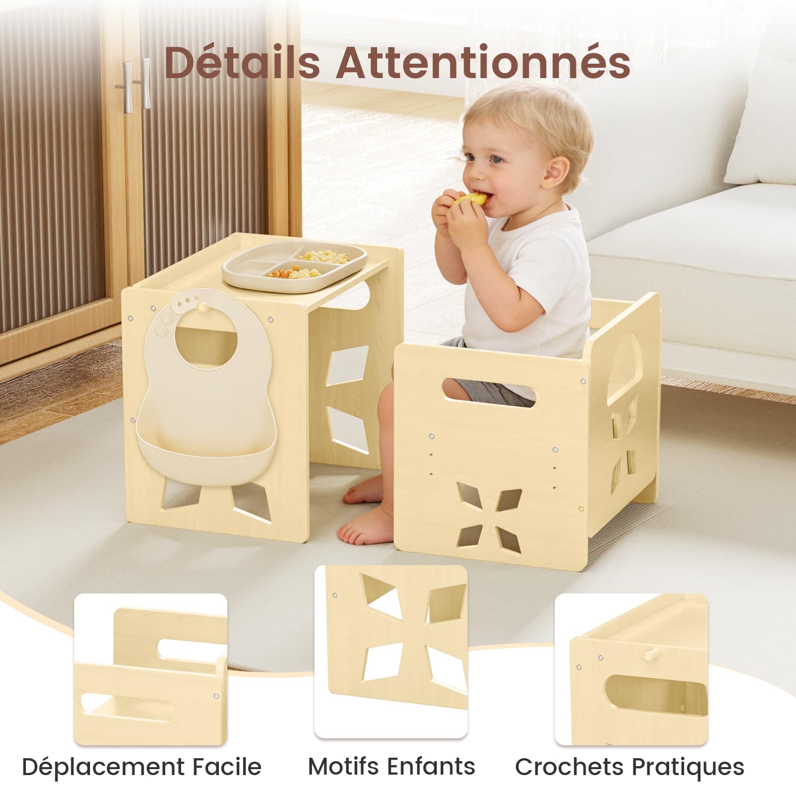 Ensemble Table et Chaise Enfant Montessori,Table Enfant avec Chaise Réglable Un Tableau Noir Table Chaise en Bois pour 1-3 Ans, pour Activité/Dessiner/Manger/Jeux