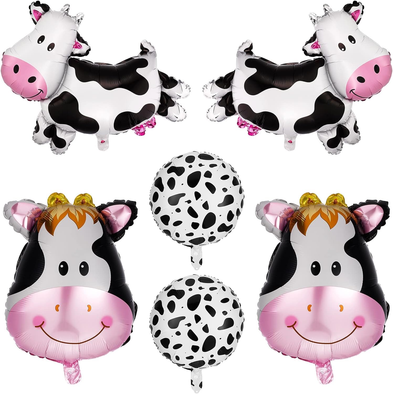 Set 5 Palloncini Animali Della Fattoria In Alluminio | Maiale, Pecora, Mucca, Asino, Pollo Per Decorazioni Festa Bambini