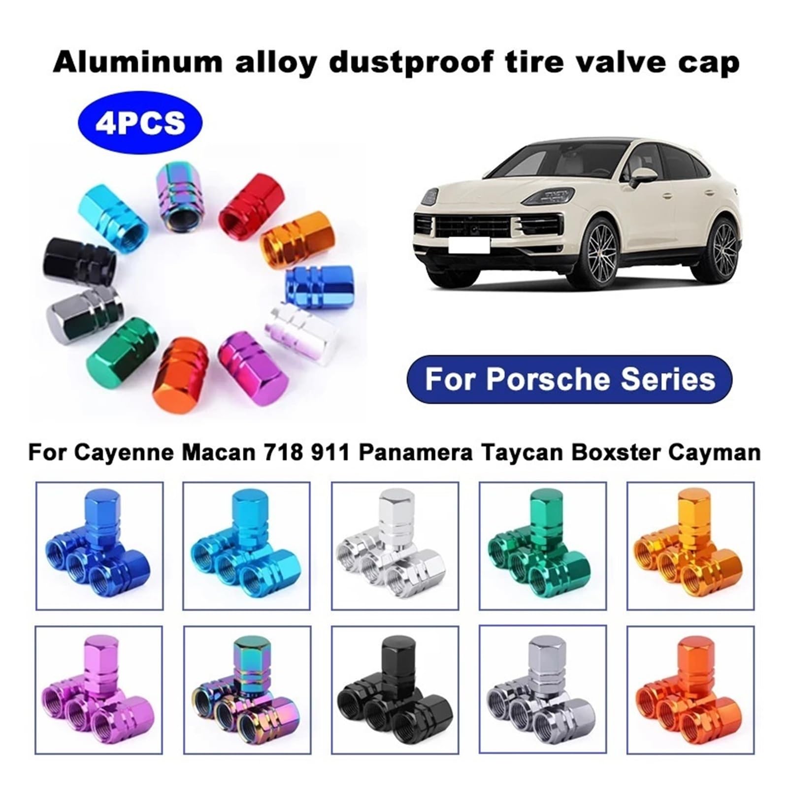 4 szt. aluminiowe nasadki zaworowe odporne na kurz wodoodporne do serii Porsche | Ciemnoniebieski, 4 szt