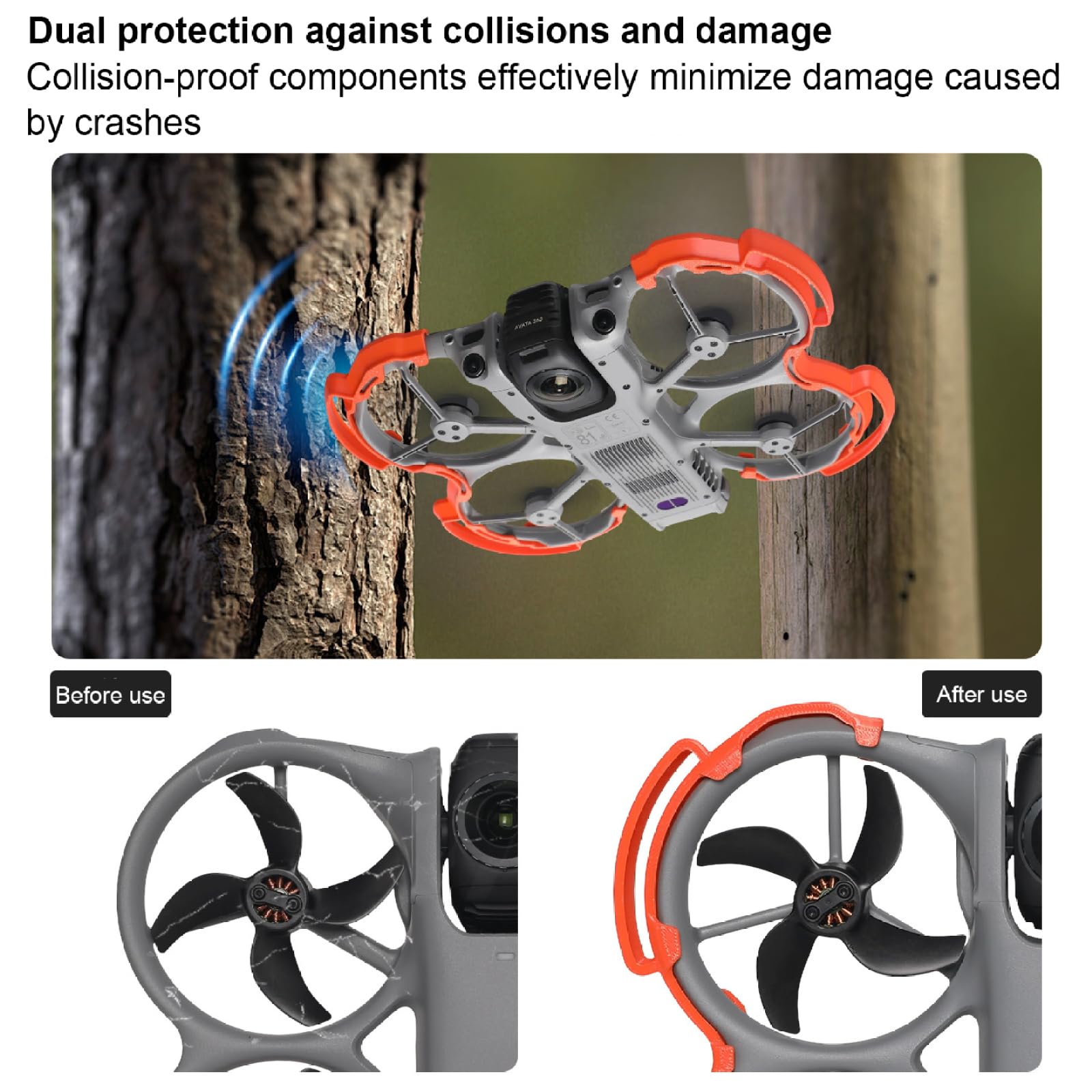 Protector ligero para DJI Avata 360 hélices del: cubierta para hélices, anticollisión, antiarañazos, amortiguador, resistente a los impactos, a prueba de daños, barra protectora, accesorios (Negro) — view 4