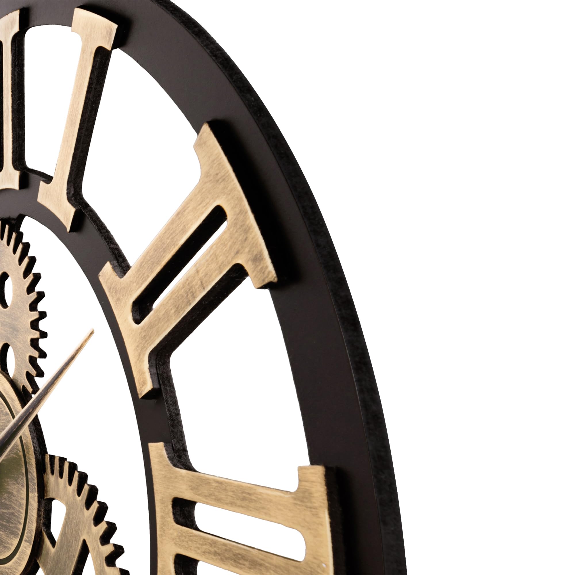 Lafocuse Reloj de Pared Grande Salon Engranajes, Vintage Reloj Madera Dorado Industrial, Silencioso Reloj de Cuarzo Números Romanos Retro para Bar Cafetería Cocina 58cm