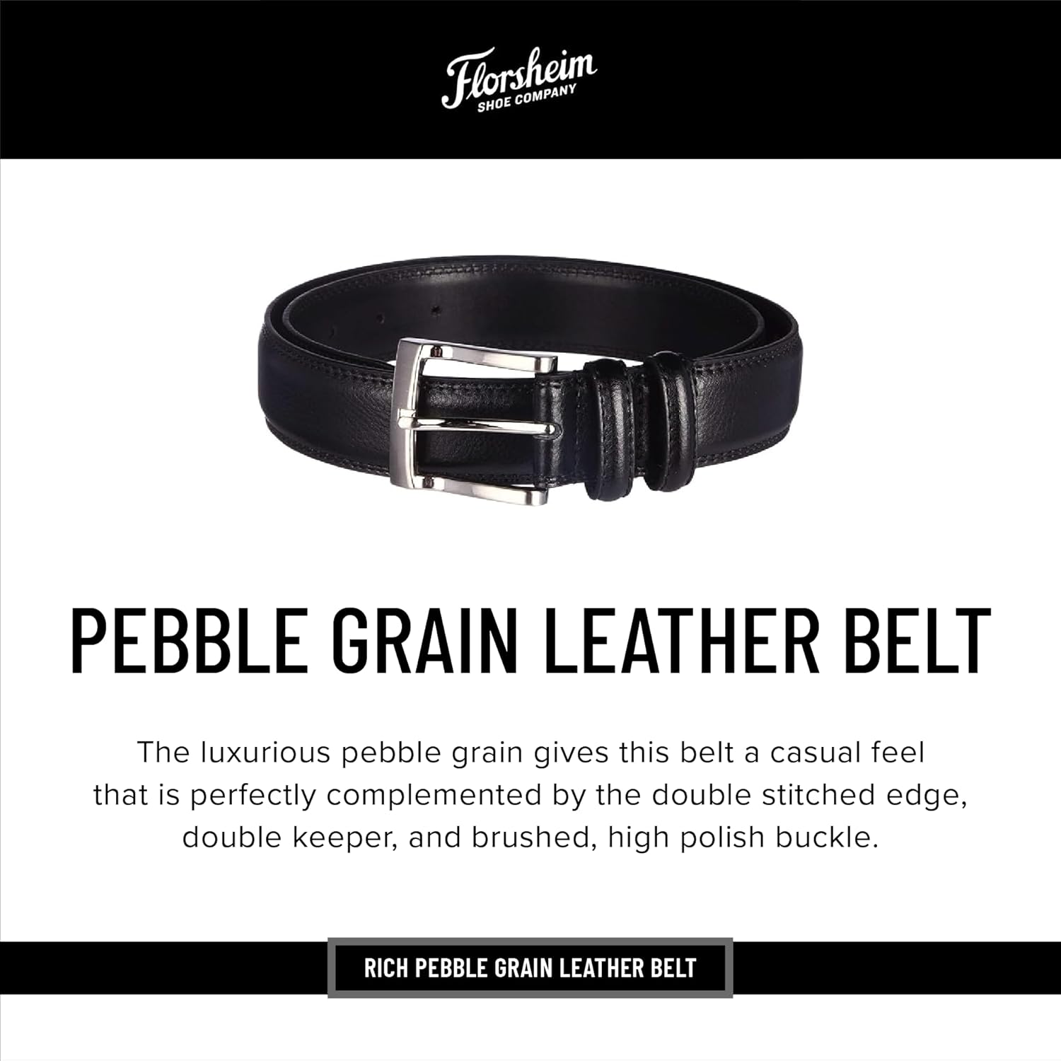 Florsheim Pebble Grain 32mm Leather Belt - Image 2