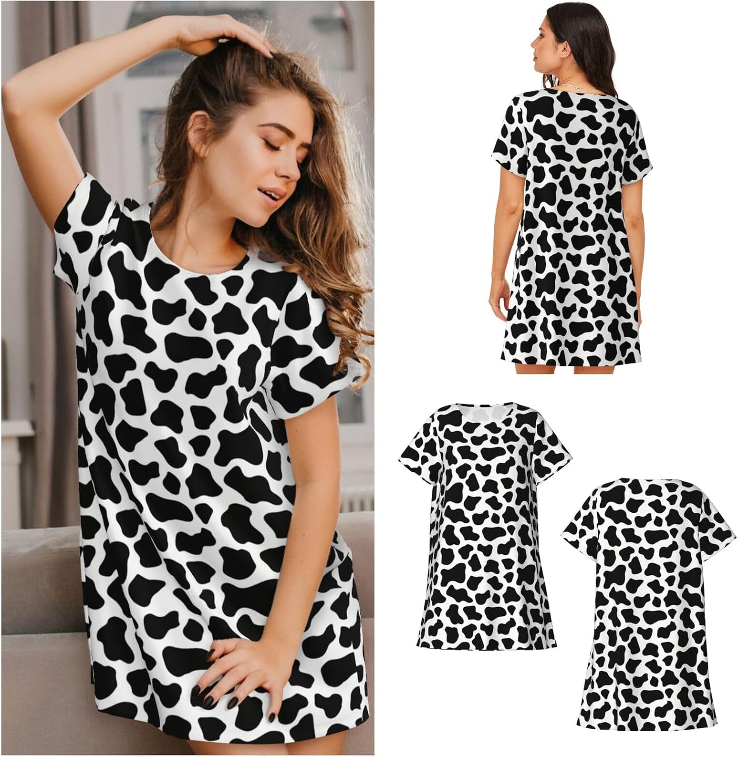 Nightgowns For Women Soft Cotton Sleepshirt Short Sleeve Lounge Dress Casual Ladies Sleepwear - Image 3