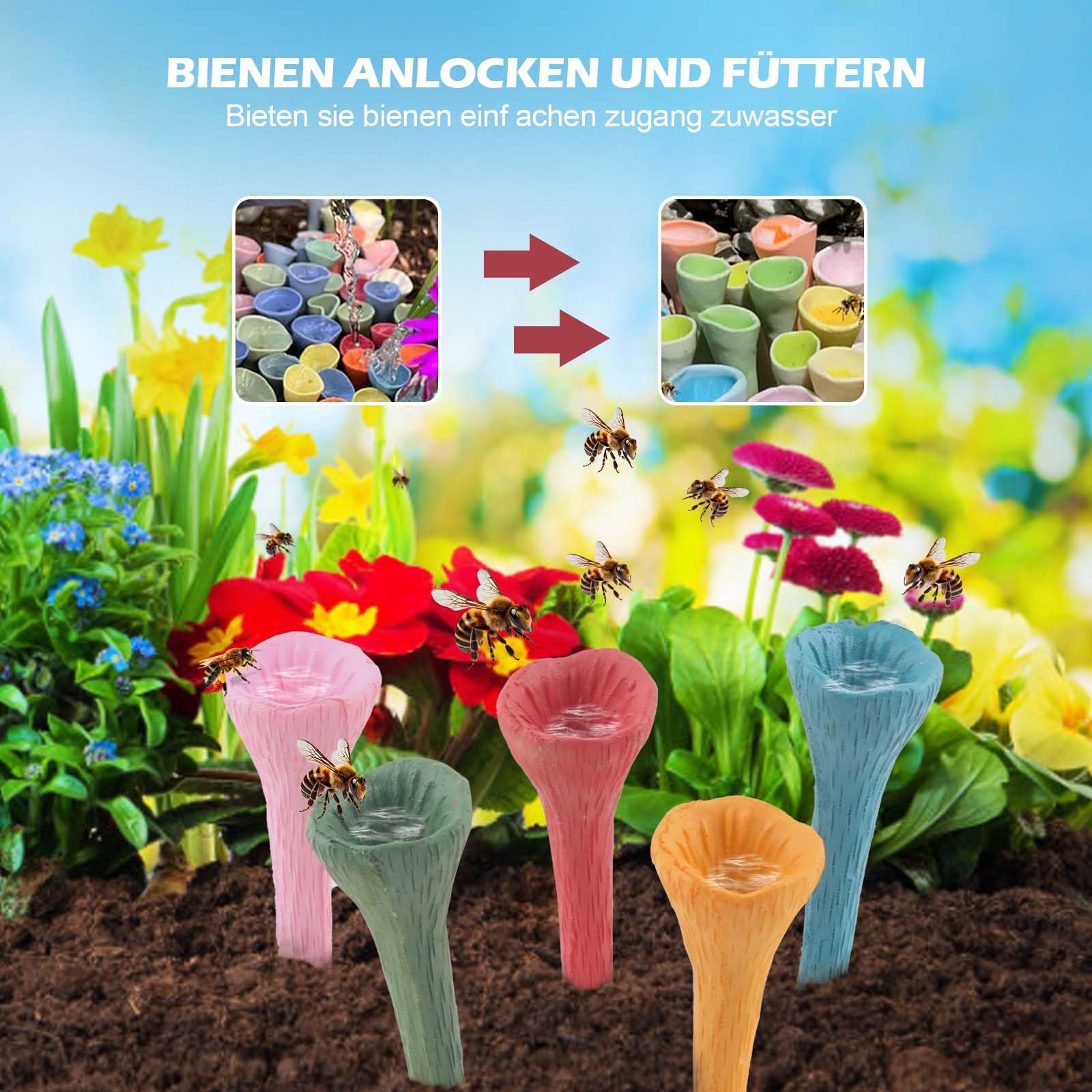 Bienen Trinkbecher – Bunter Insektentränke Für Den Garten – Sicheres Wasser Für Bestäuber