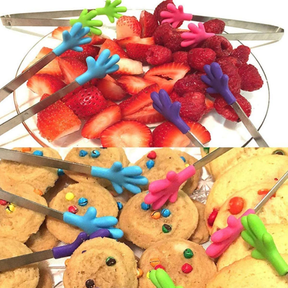 4pcs Multi Function Ice Tongs Stainless Steel Silicone Grip Serving