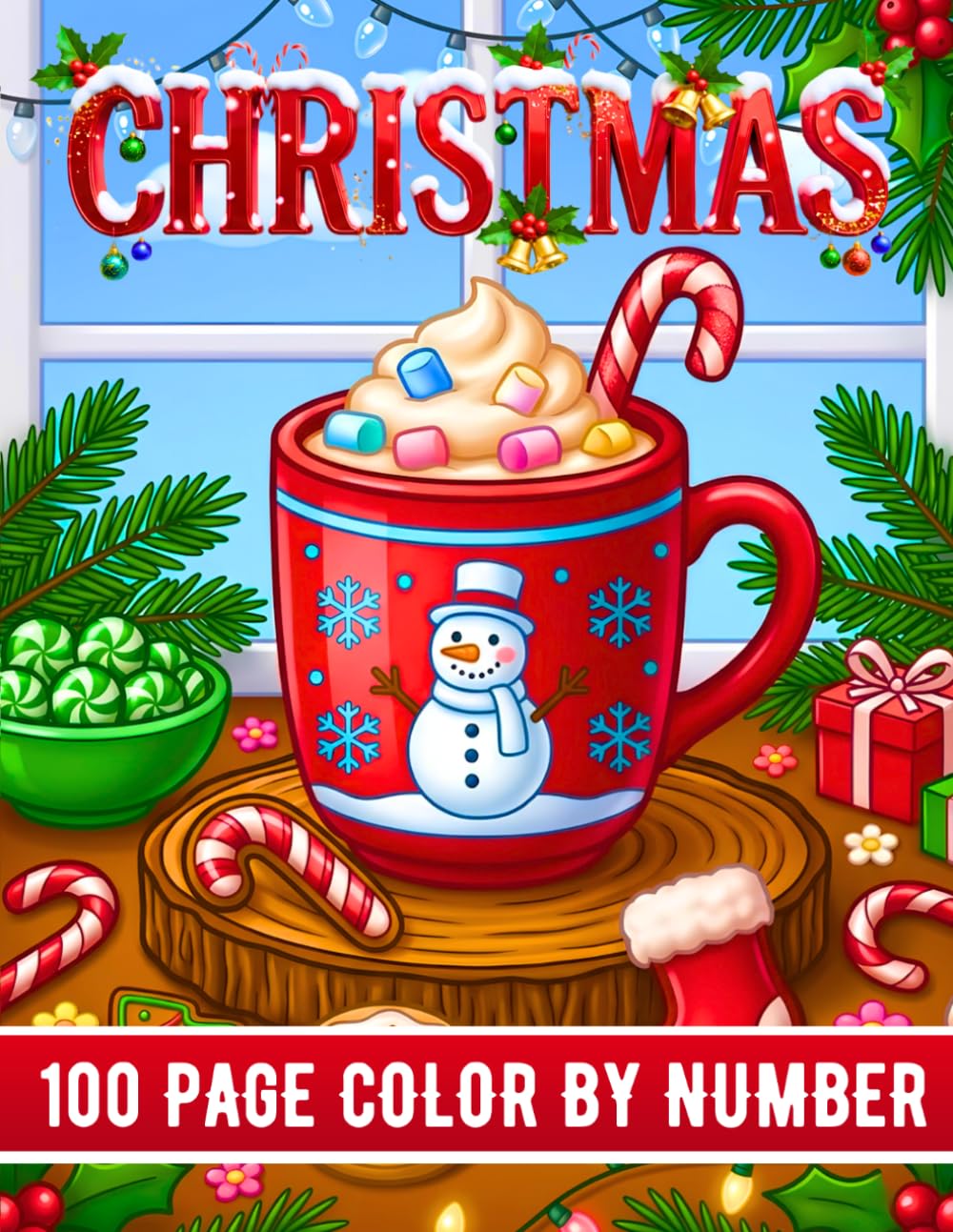 Christmas 100 Page Color by Number Coloring Book: Large Print Christmas Color by Number Adult Coloring Book Filled with Santa, Snowmen, Reindeer, ... Gingerbread Men, Mandalas, and More.