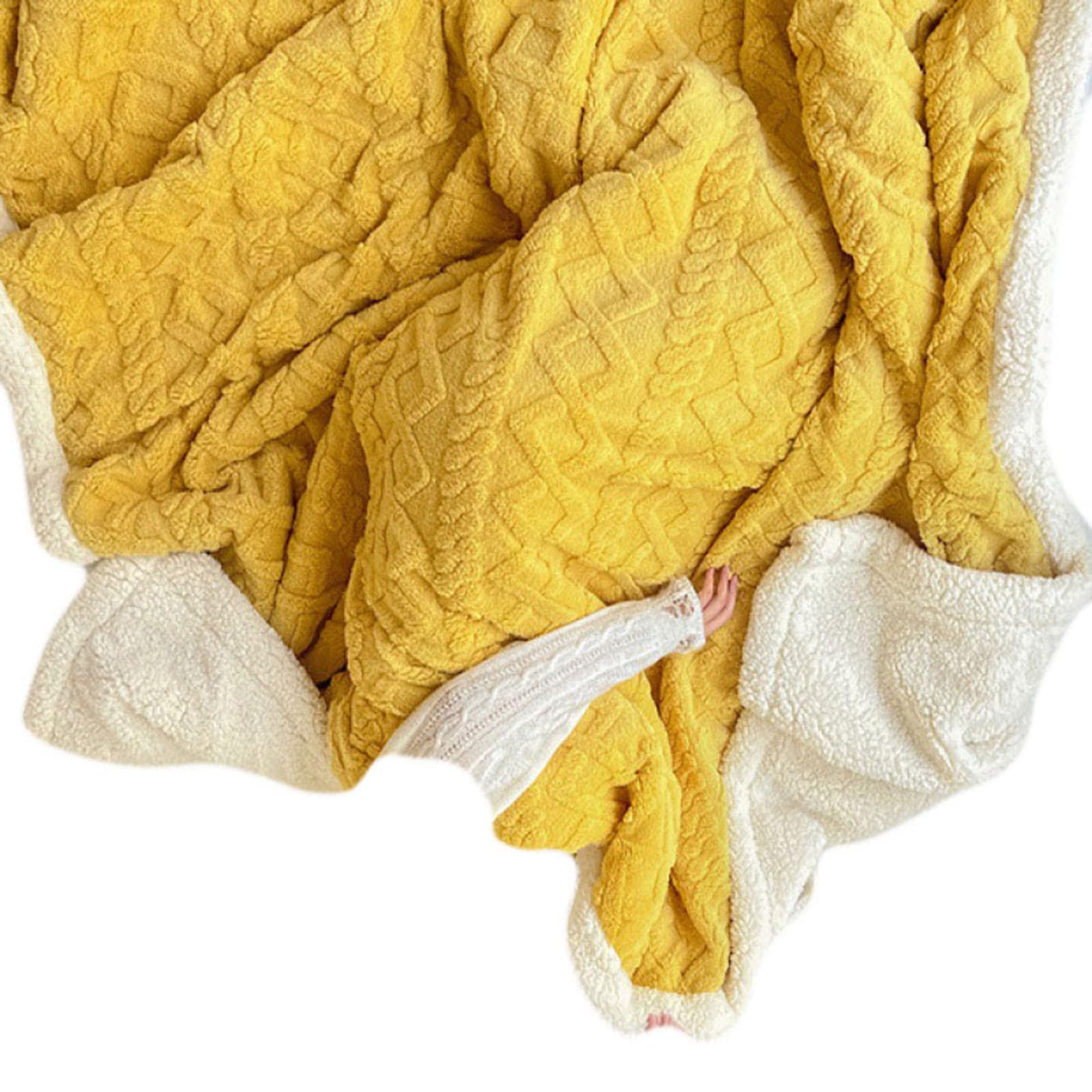 KYMMPL Solid Color Soft Throws Air Conditioning Blanket Household Sofa Blanket Cuddly Nap Fluffy & Warm Office Blanket Simple Color Waffle Design Throw Quilt (Yellow,70 * 100cm)