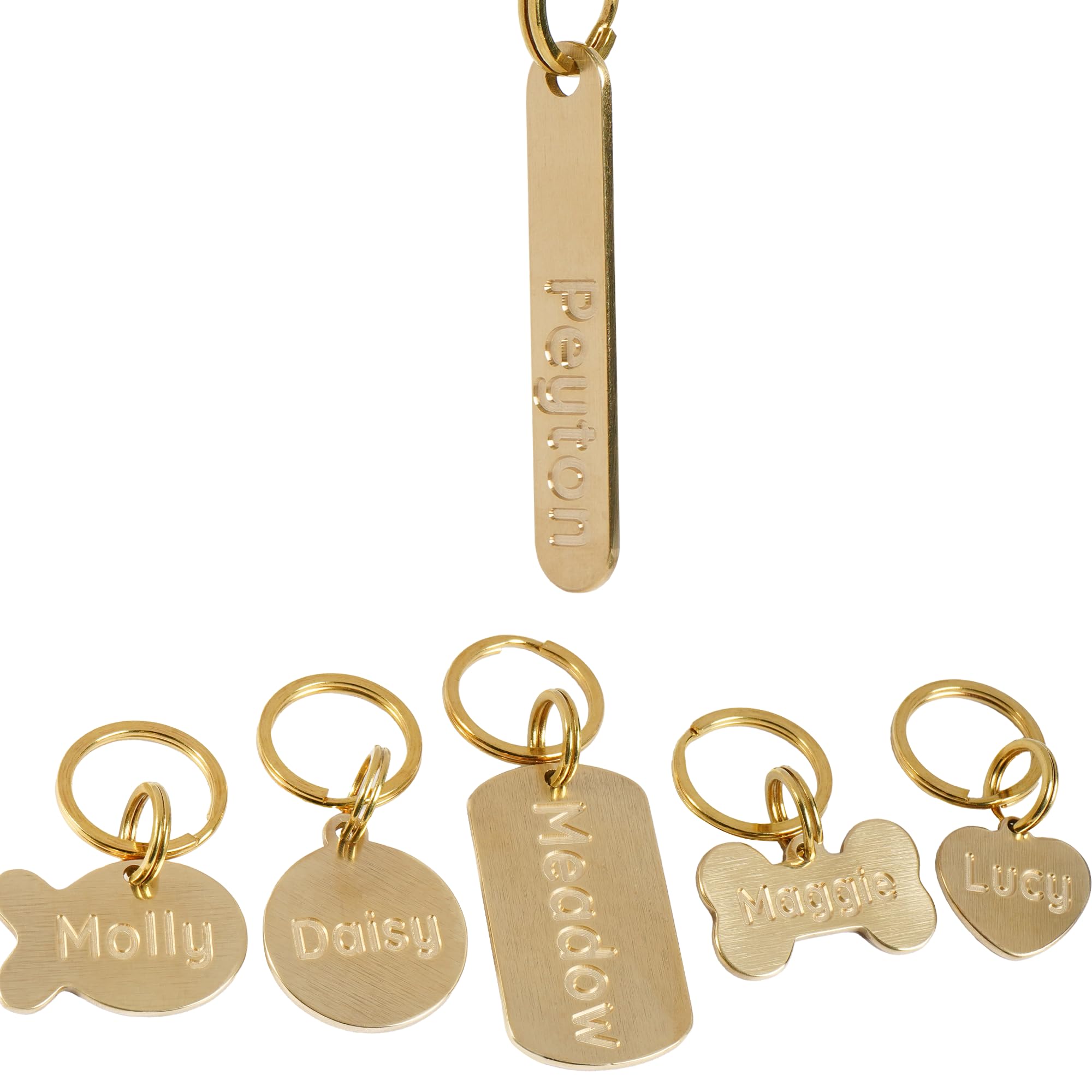 Solid Brass Personalized Dog Tags, Deep Engraved Pet ID Tag for Dogs and Cats, Heavy Duty Extra Thick Custom Name & Phone Number, Never Wear Off, Gift for Pets, 2 Polishing Pads Included (Long)