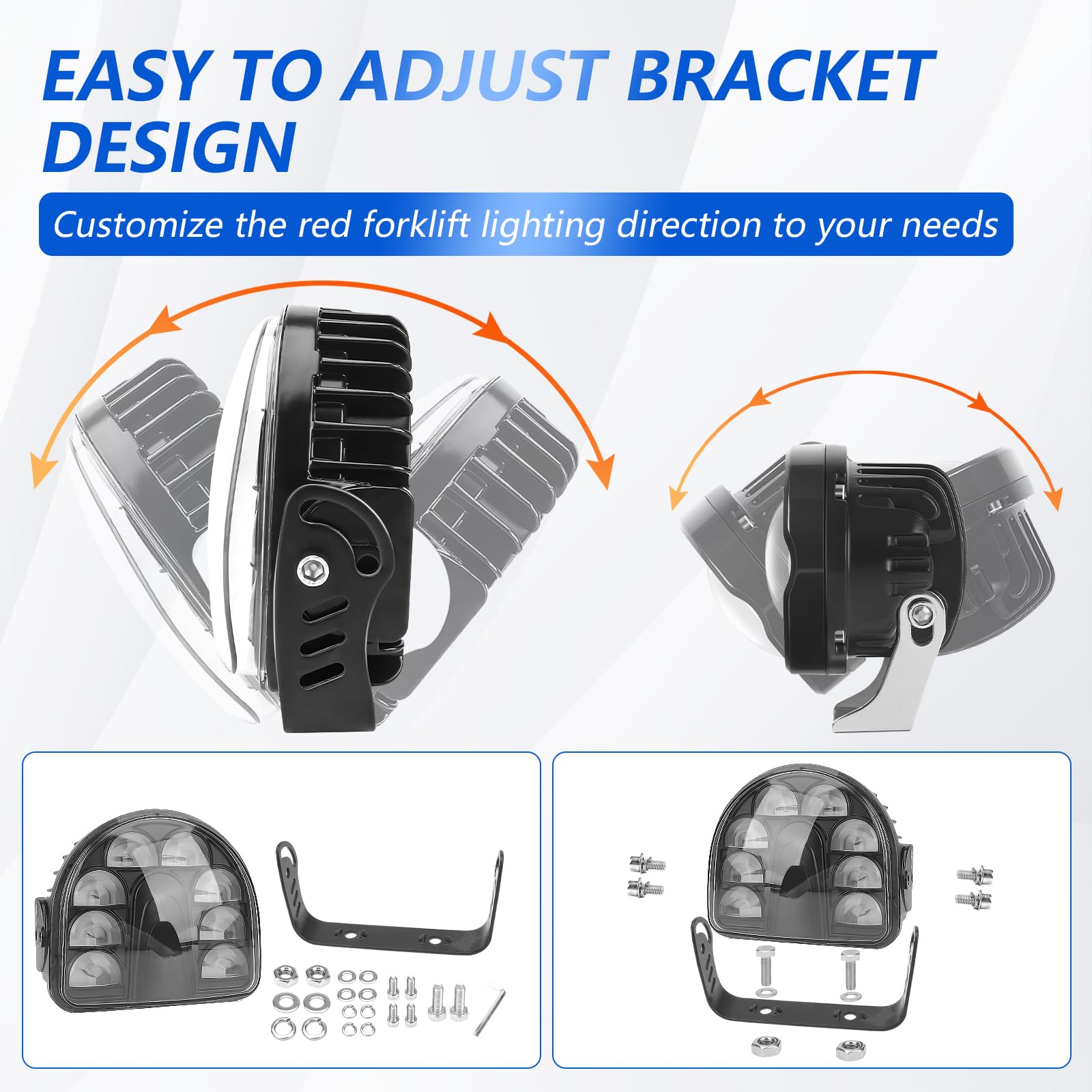 Chelhead Bleu Éclairage Sécurité LED Chariot Élévateur Ligne + Arc 10–80V | 3 feux LED avec 2 lignes droites et 1 arc faisceau LED haute visibilité pour améliorer la sécurité des chariots élévateurs