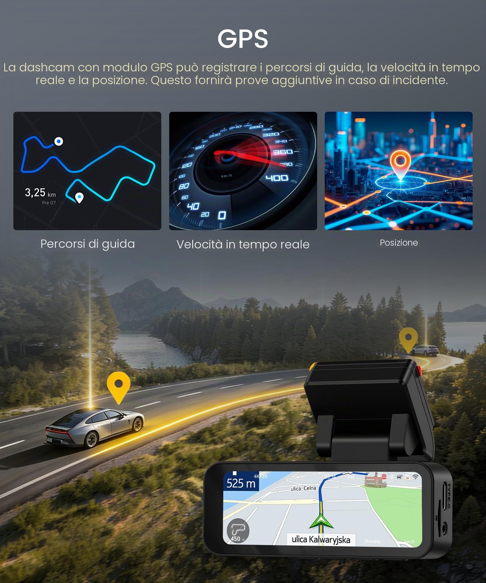 Rimoody 4K 2 Canali WIFI Dashcam Auto, 4K+2K Telecamera Anteriore e Posteriore, 3" Dash Cam con GPS/WIFI & APP Controllo/ADAS & BSD & LCA/Visione Notturna/G-Sensore/Loop Video/24H Parcheggio Monitor