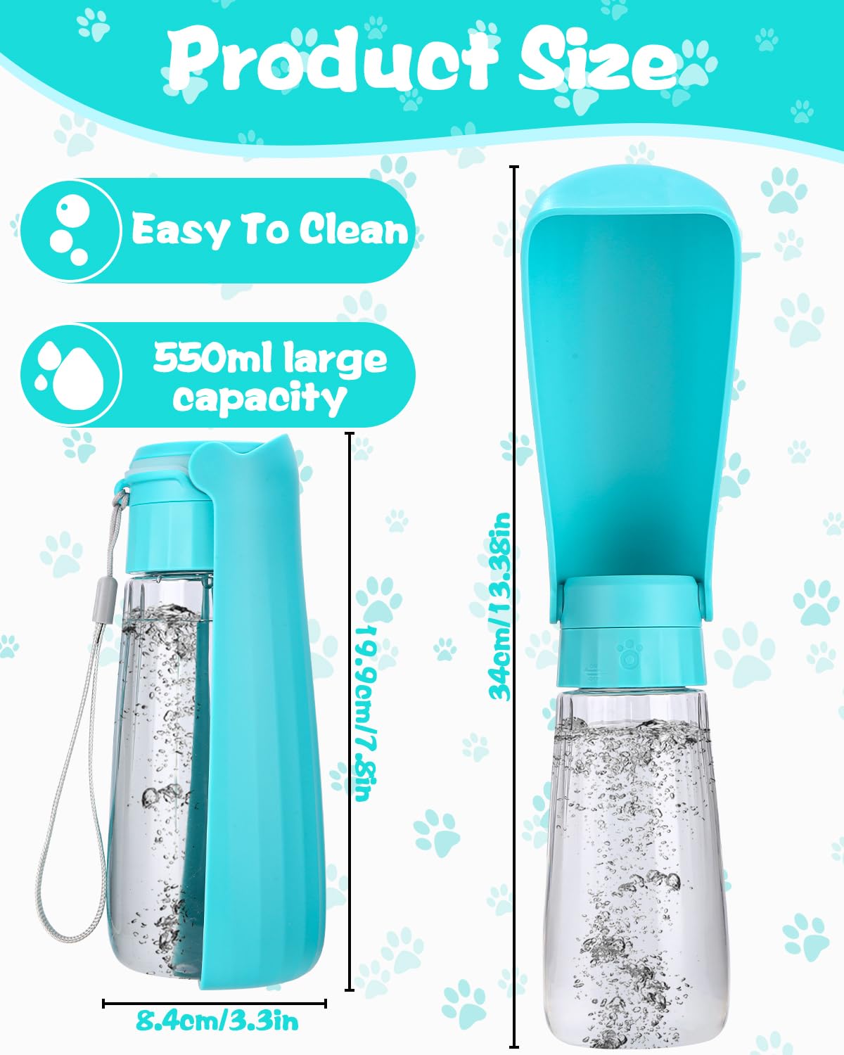 550ML Borraccia per Cani Portatile, Funzione di blocco dell'acqua,Bottiglia d'acqua per Cani,Pieghevole a 150°,Ripiegabile Bottiglia da Viaggio per Cani Gatti,Borraccia cani per escursioni e campeggio