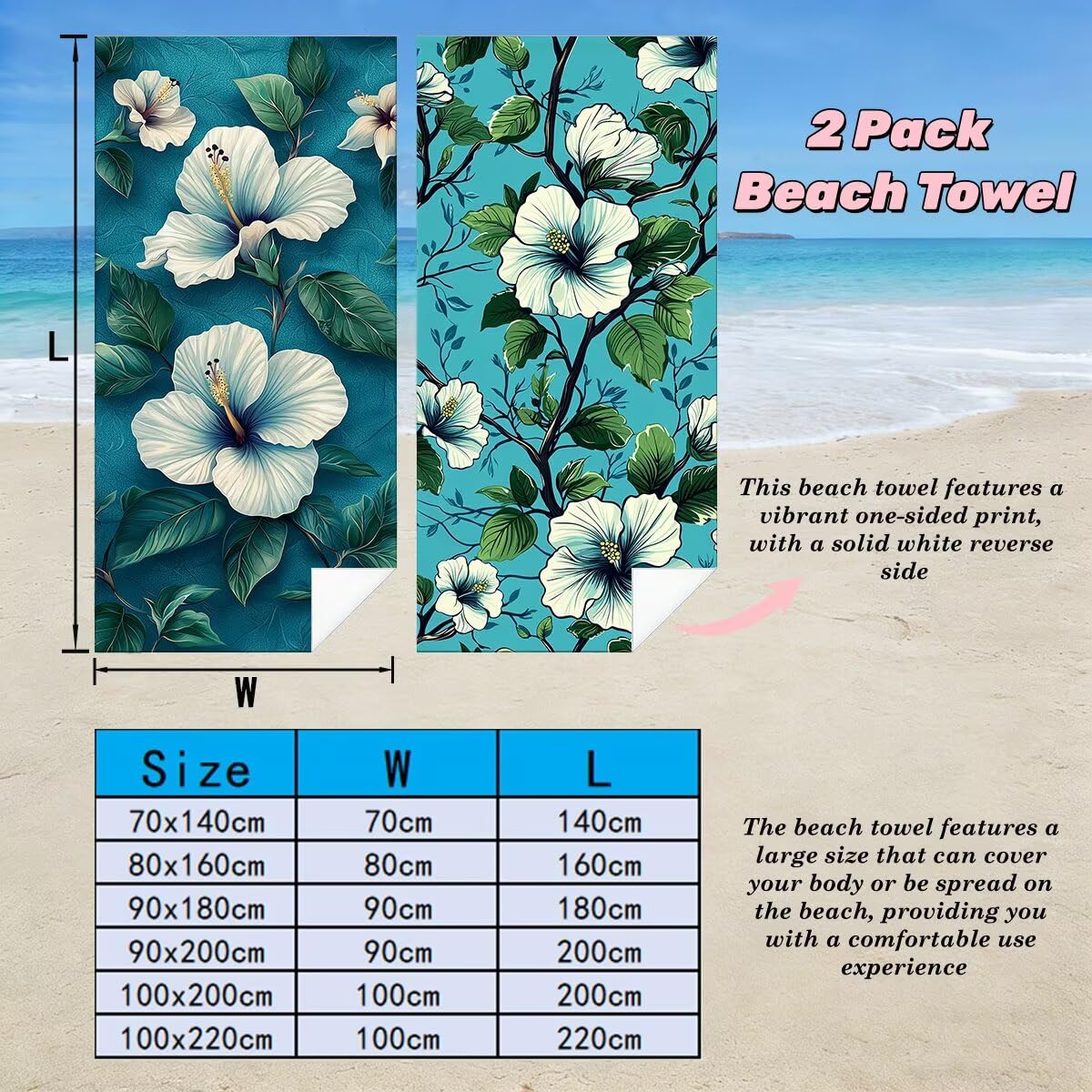 Juego de 2 Toalla Playa Grande 80x160 cm, Secado Rapido Toalla Microfibra Gimnasio, Antiarena Toallas de Playa Flor, Grande Ligera Compacta Toallas Microfibra Mujer Hombre para Viaje Piscina -4754