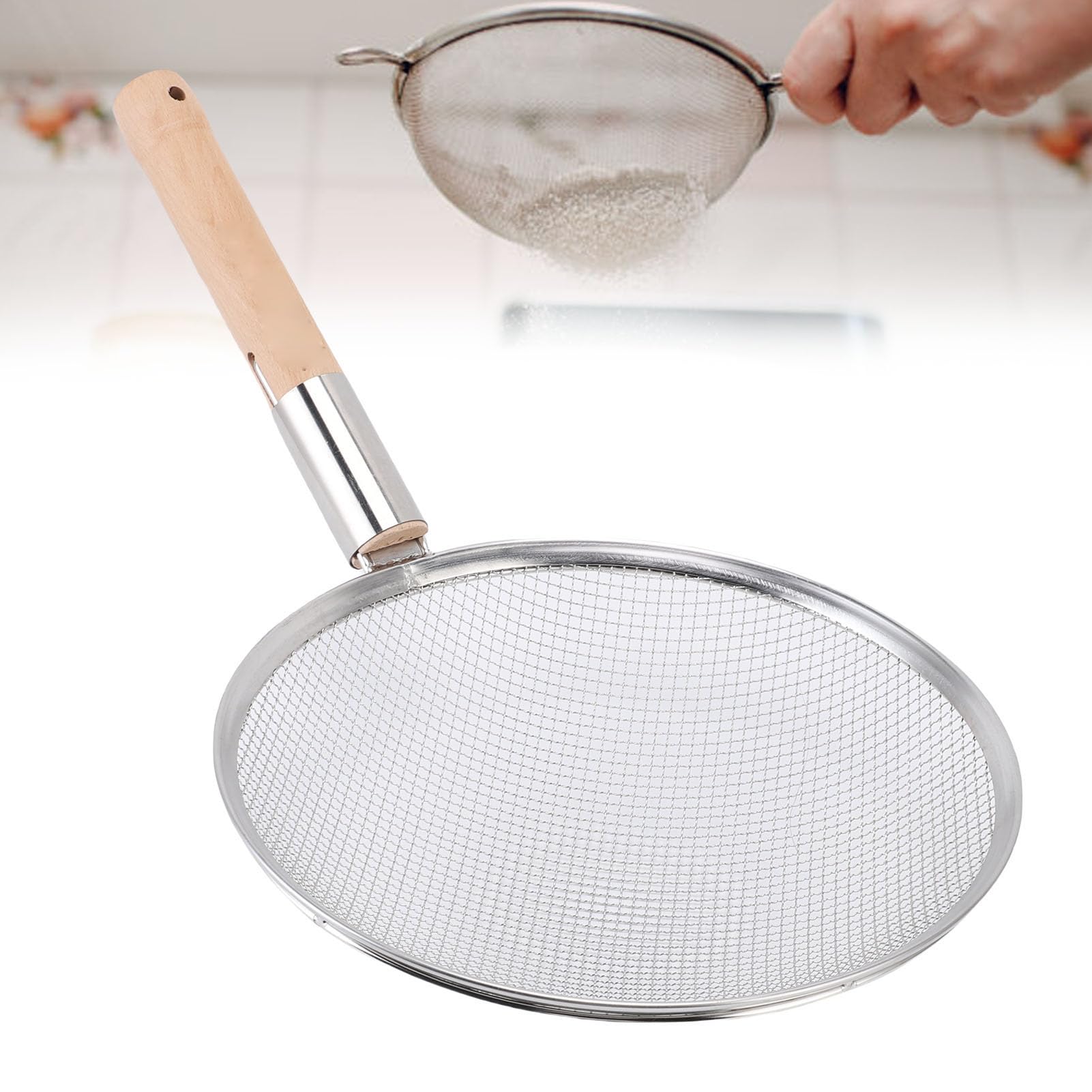 Feinmaschiger Schaumlöffel aus Edelstahl mit Holzgriff Zum Kochen in der Küche zu Hause, 25,4 Cm (30cm)