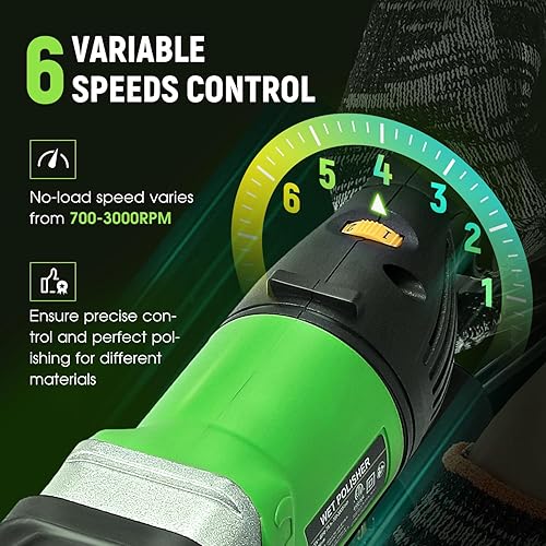 Miniatura 3 de Antstone Pulidora húmeda de 800 W, 6 velocidades variables, 4 pulgadas, pulidora eléctrica de granito con 7 almohadillas de pulido de diamante,