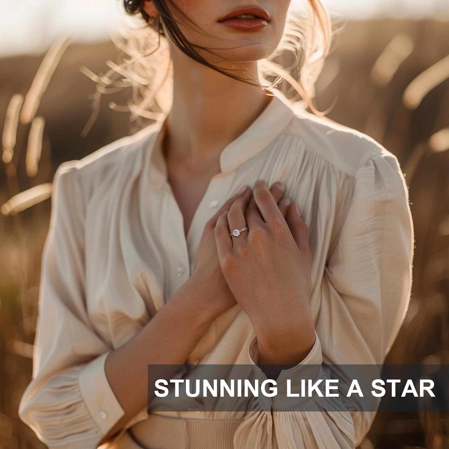 Moissanite Rings for Women D Color VVS1 Clarity Round Brilliant Cut 925 Sterling Silver Moissanite Wedding Band Engagement Rings for her with Certificate (Adjustable)