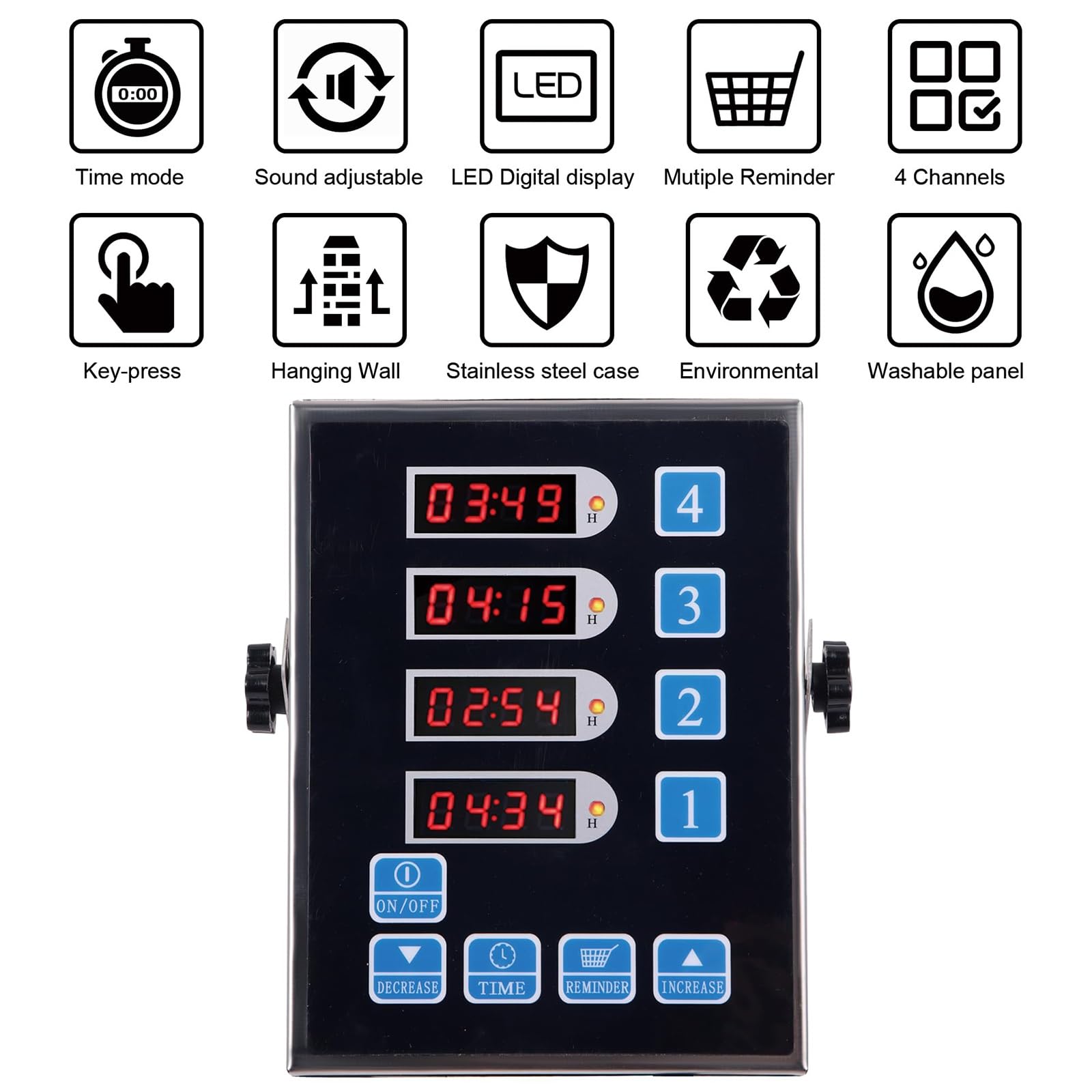 Timer di Cottura, Timer Commerciale a 4 canali, Timer da Cucina, Timer da Cucina for polli - Promemoria Orologio Timer Ristorante in Acciaio Inossidabile, Eventi Multipli con Allarme Rumoroso