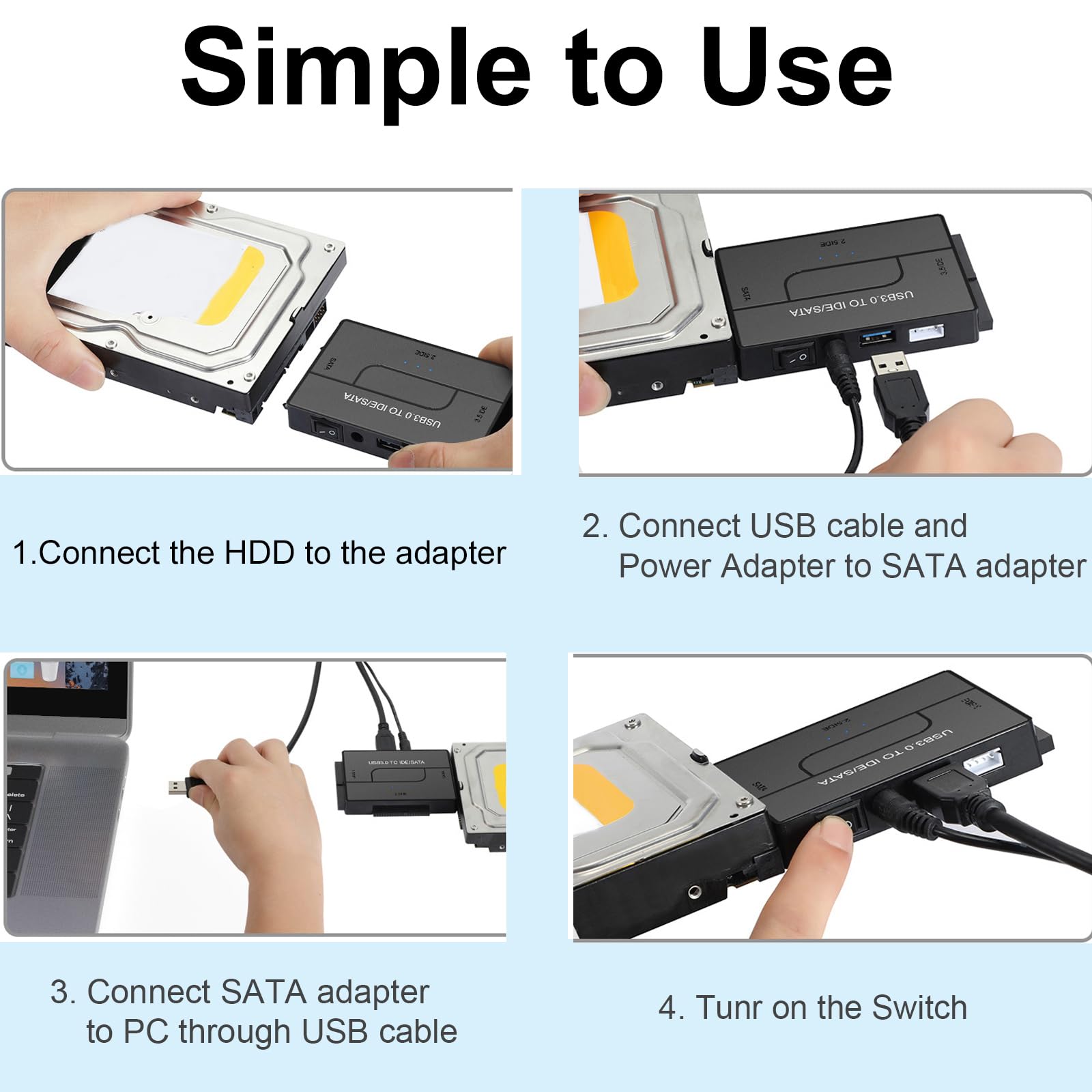 Adapter SATA/IDE na USB 3.0, zewnętrzny czytnik dysków twardych do uniwersalnego dysku twardego 2,5/3,5 SSD HDD, DVD/CD-ROM, z zasilaczem 12 V, obsługa 6 TB