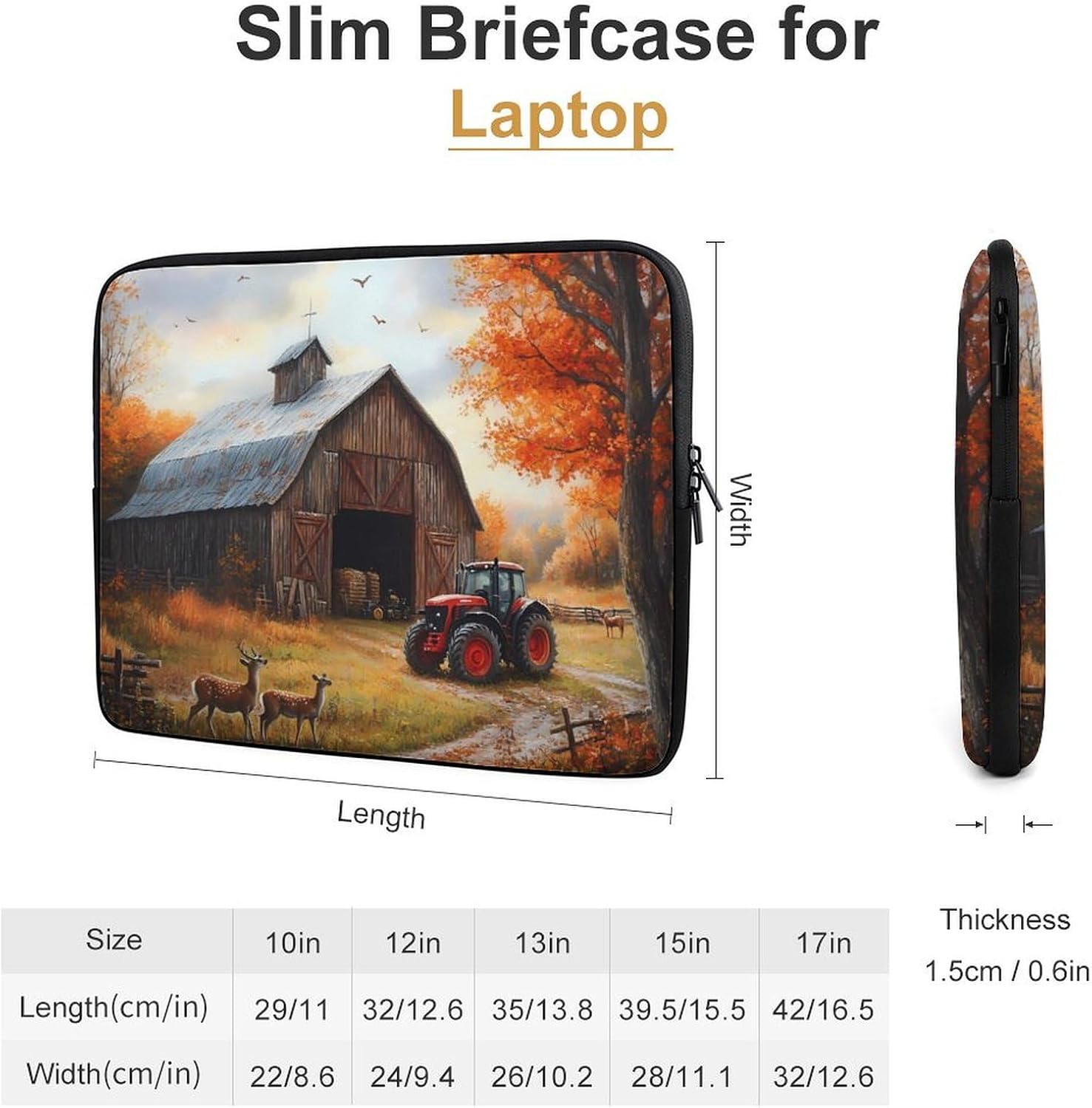 Old Barn in Autumn Deer Funny Laptop Sleeve Case Lightweight Computer Carrying Bag Briefcase 10 Inch/12 Inch/ 13 Inch/15 Inch/17 Inch image 2