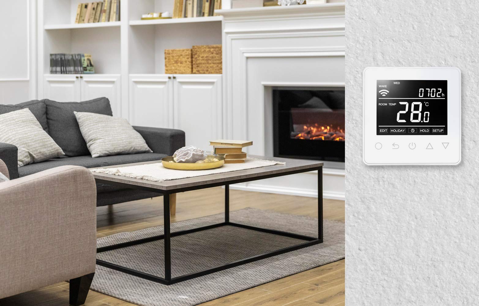 Termostato inalámbrico ThermoLife ET61W – 16 A – Termostato digital programable con sensor de temperatura interno y sensor de suelo – Control de calefacción para calefacción por suelo radiante.