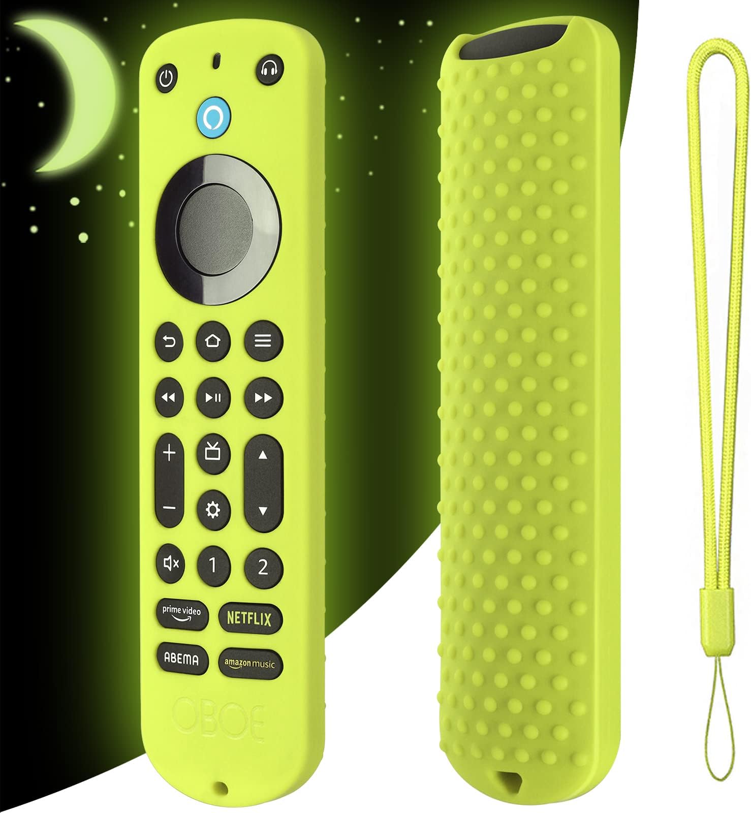 Oboe Silicone TV Remote Cover Compatible with Fire Tv Alexa Voice Remote Pro Case with Remote Loop (Glow in Dark Green)[Remote NOT Included]