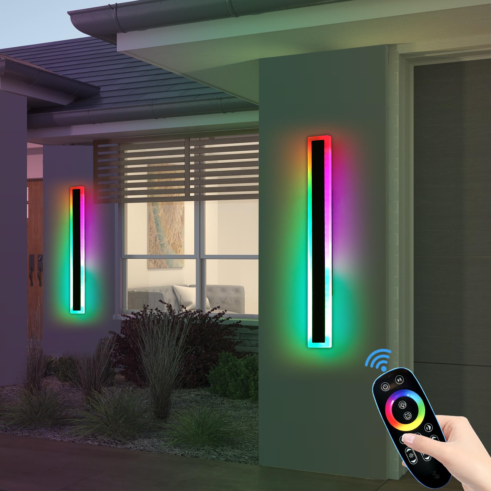 Mikeru 80CM Outdoor RGB Wandleuchte, 16 Farben dimmbare Wandleuchte IP65 wasserdicht Weihnachten Außenbeleuchtung 3000K-6000K mit Fernbedienung 10%-100% Dimmbare Außenwandleuchte für Hof, Villa