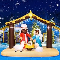 Vista 2 de Decoraciones inflables de Navidad de 8 pies de largo, belén inflable iluminado, decoración al aire libre con Jesús y cordero, decoraciones