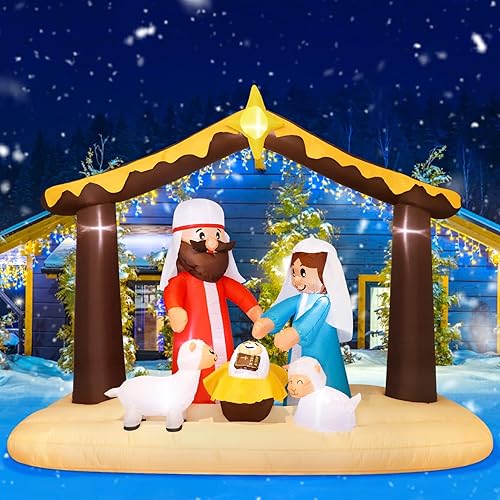 Miniatura 2 de Decoraciones inflables de Navidad de 8 pies de largo, belén inflable iluminado, decoración al aire libre con Jesús y cordero, decoraciones