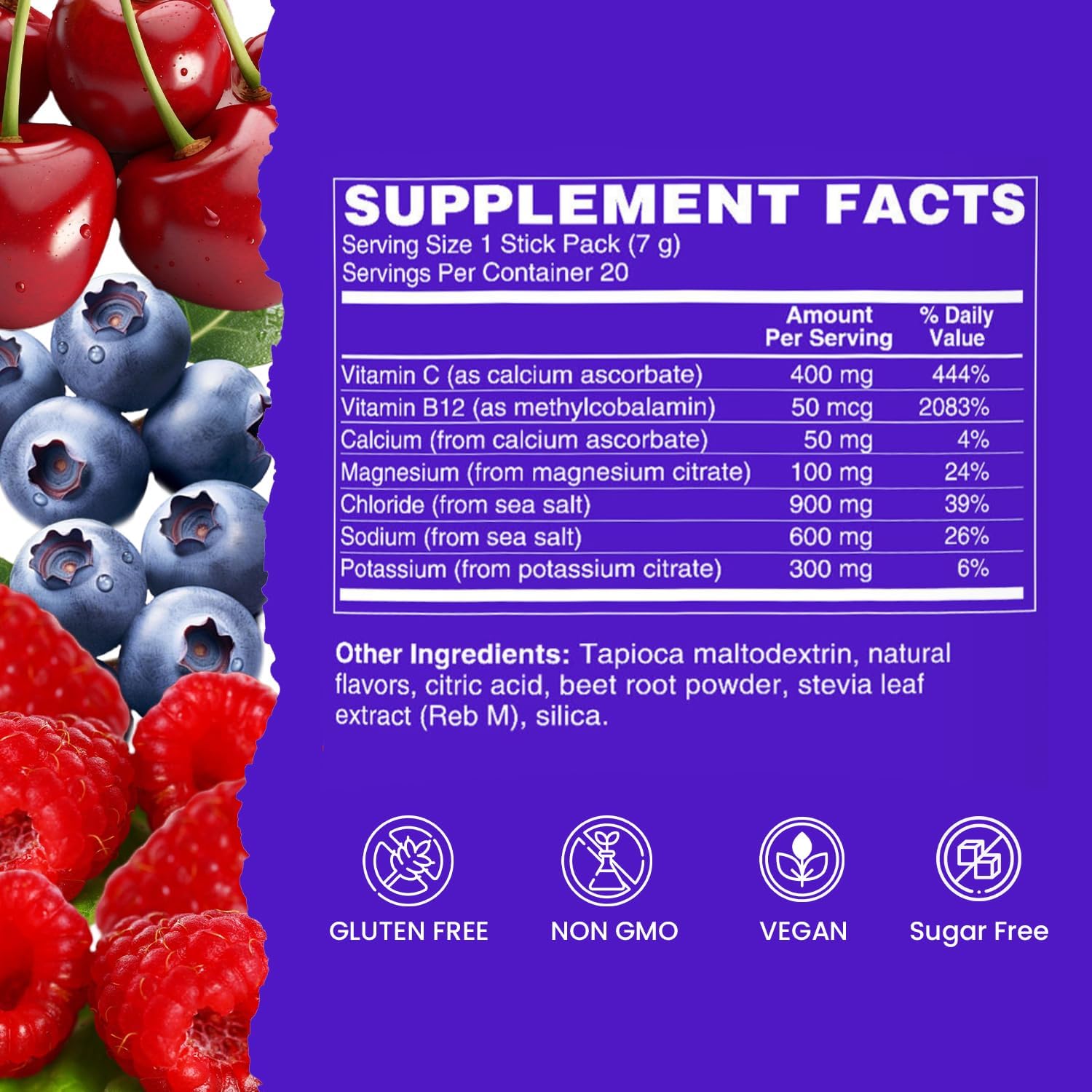 Vital Rise® Hydrate! - Berry Blast - Hydration Powder Packets | Low Sodium Electrolyte Drink Mix | Easy Open Single-Serving Stick | Non-GMO | 20 Servings (Pack of 1) - Image 2