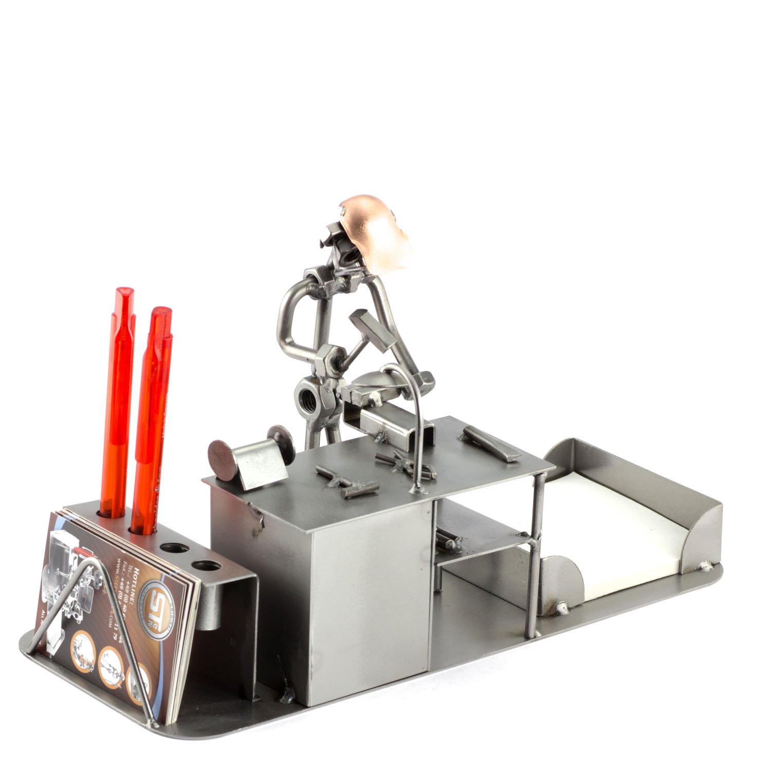 Steelman24 Schraubenmännchen Schlosser mit Büro mit persönlicher Gravur | Made in Germany,Handarbeit,Geschenkidee,Stahlfigur,Metallfigur