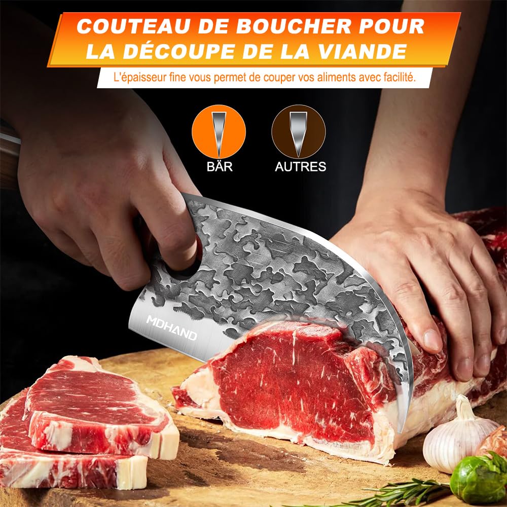 ZENG Set de 4 Couteaux de Cuisine Professionnel, Couteau Chef, Légume, Désosseur, Fusil – Malette Couteaux Professionnel Noire, Pour Cuisine et Extérieur
