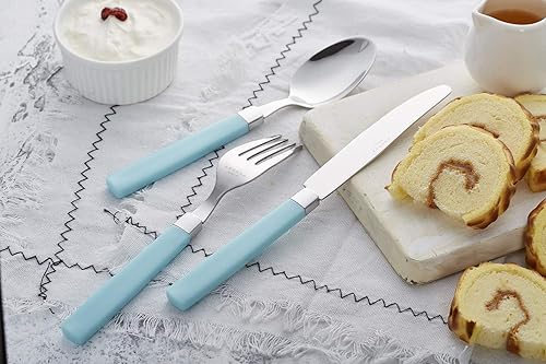 Miniatura 2 de ANNOVA Juego de cubiertos de acero inoxidable de 24 piezas, asas de color, 6 tenedores, 6 cuchillos de mesa, 6 cucharadas, 6 cucharaditas, servicio