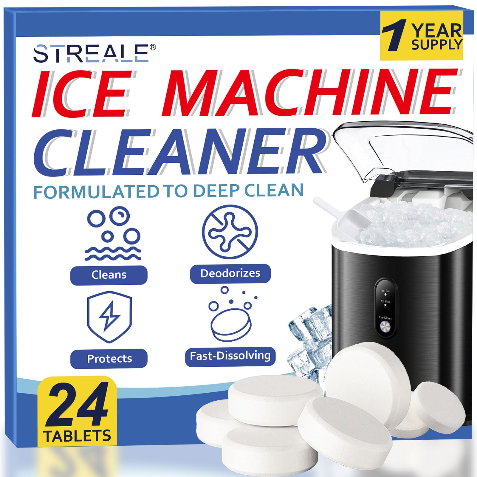 Ice Machine Cleaner Maker and Descaler - 24 Ice Maker Cleaner Tablets Compatible with All Major Brands Nickel