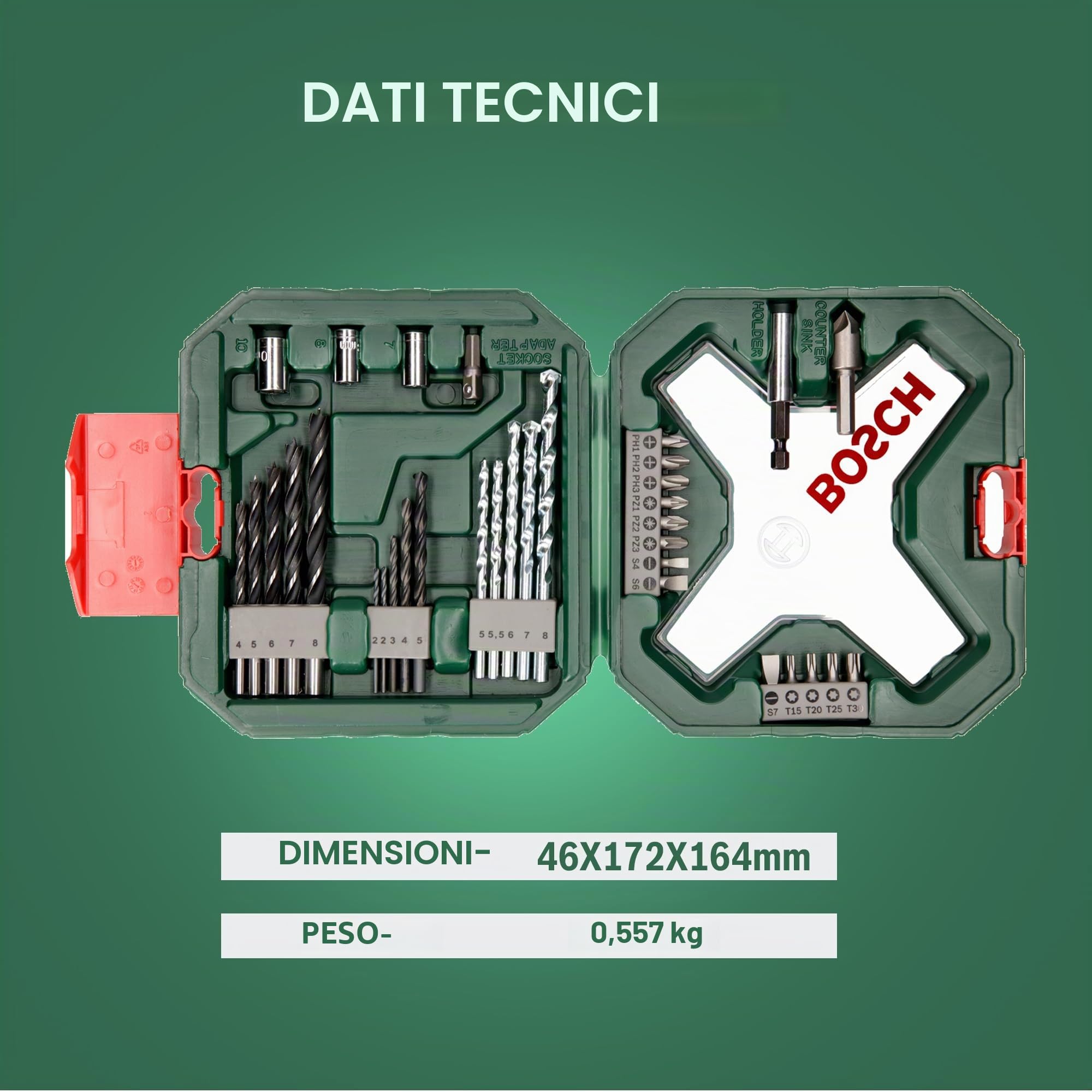 Bosch Set da 34 Pezzi di punte e bit avvitamento in titanio X-Line (per legno, pietra e metallo, accessori trapano)
