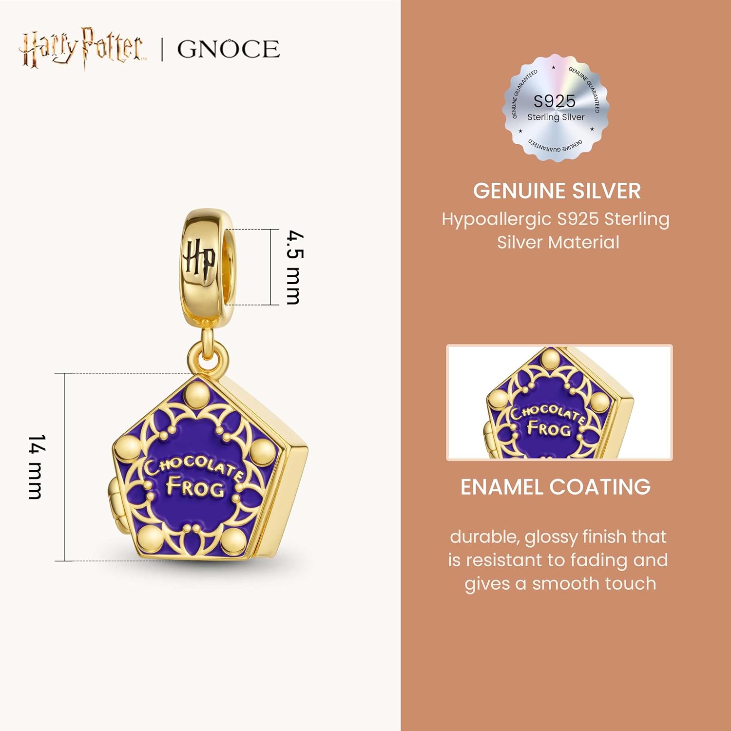 GNOCE Harry Potter Chocolate Frog Pendant Dangle Charm Bracelet for Women, S925 Sterling Silver Dangle Charms for Women Wife, Valentine‘s Day, Mother’s Day Jewelry