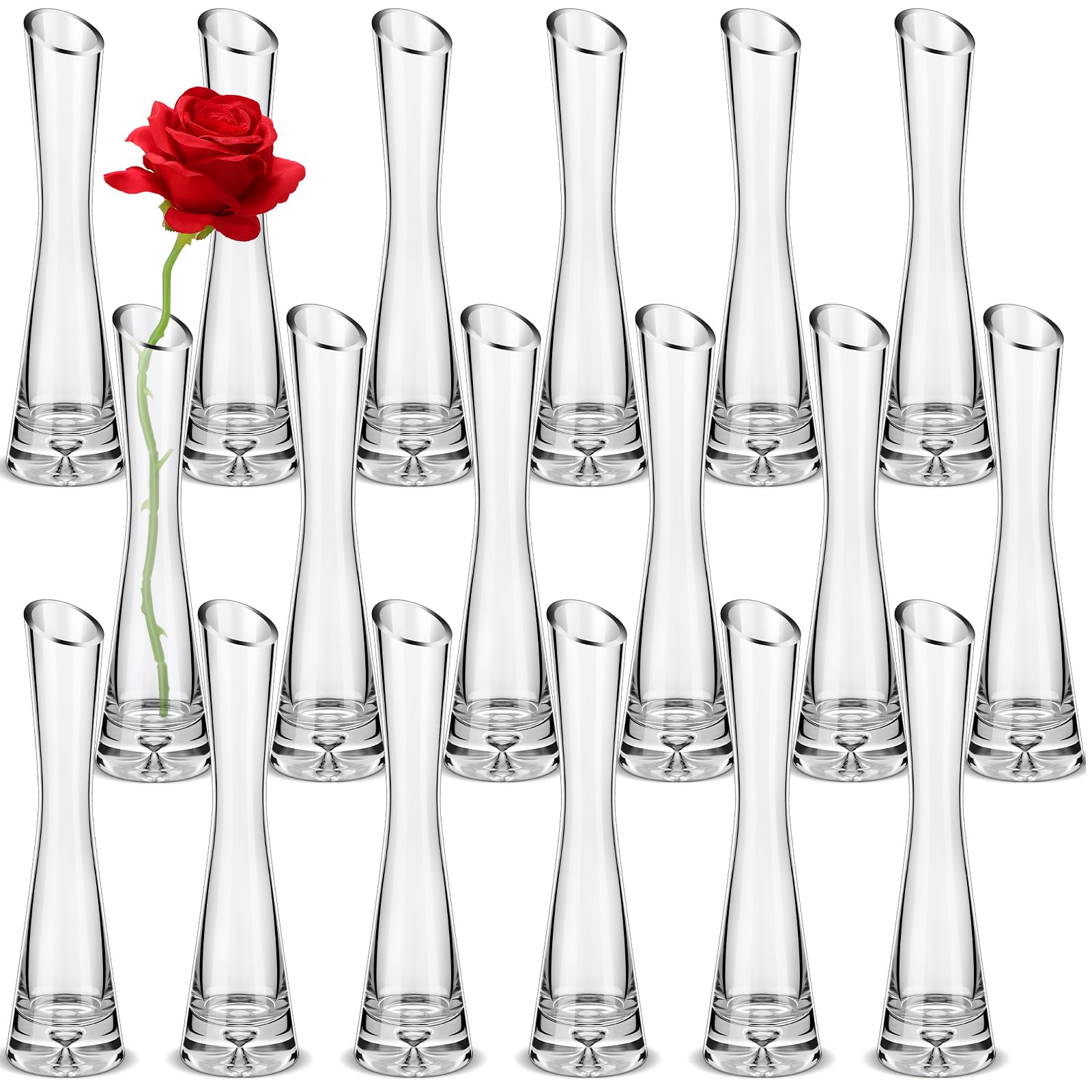 Lallisa Juego de 18 jarrones altos de cristal para centros de mesa, jarrón de rosas delgadas individuales a granel para flores, bodas, fiestas, eventos, decoración de mesa en casa y oficina (7.87
