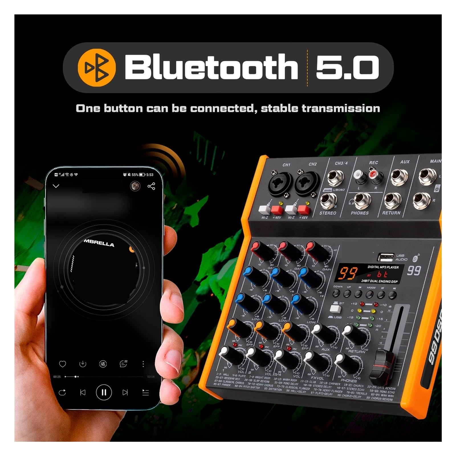 Konsola DJ R4/R6 Mikser Audio Z Efektem 99 Wielofunkcyjny Wejście USB, Odpowiedni Dla Zespołów, Konferencji I Spotkań(4 Channel Mixer)