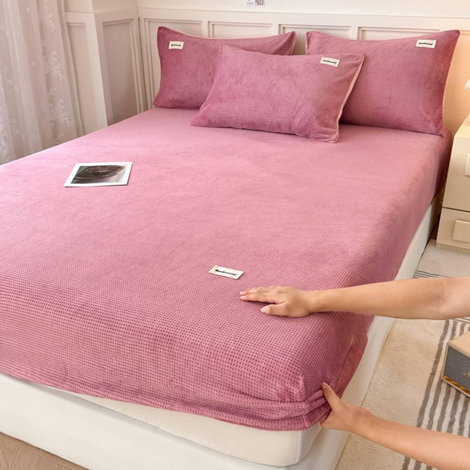 Drap housse 180x200 cm en velours de lait rose violet extensible et lavable