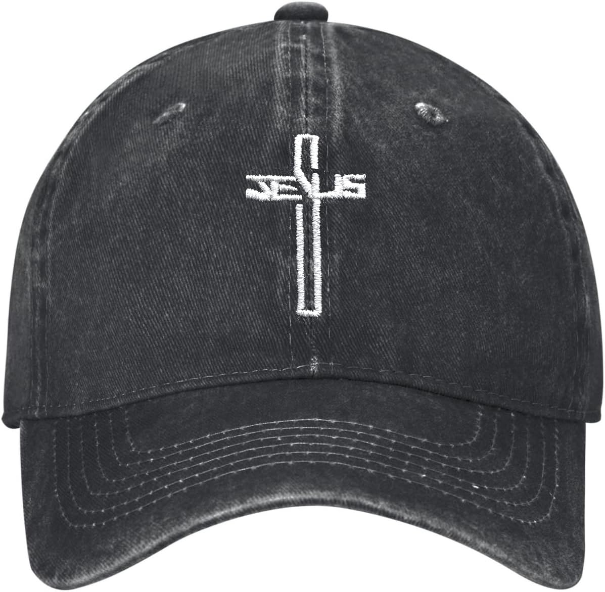 Walk with Jesus Embroidered Baseball Cap Vintage Adjustable Washed Cotton Christian Hat for Men Women,Black