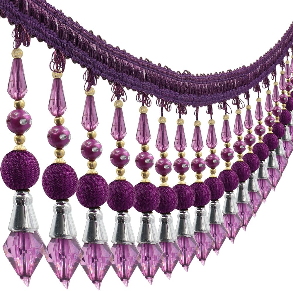 3yards Beading Fringe Trimming Long Beads Tassel Curtain Trim Ribbon Trim for Cover Edge Decorative (Purple)