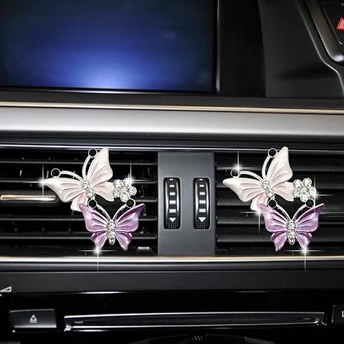 Miniatura 6 de Lindos clips de ventilación de aire de mariposa dobles, 2 piezas de ambientadores de aire de automóvil con doble mariposa de diamante, clip de