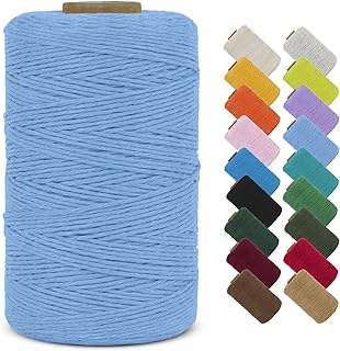 LEREATI Hilo Macrame 1mm x 390m Cuerda Macrame Cuerda de Algodon Natural, Colores Cuerda Manualidades Hilo para Hacer Pulseras, Colgar Fotos, Colgante de Pared, Cortina, Artesanía DIY (Azul Cielo)