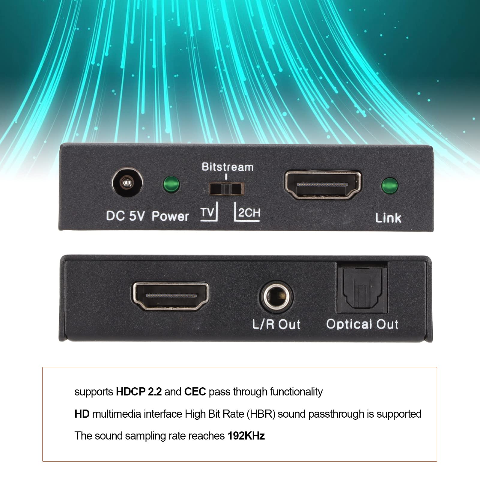 Audio Extractor Stripper, Multi Channel Optical (SPDIF) e Uscita Audio Analogica L/R, 18Gbps 4K2K a 50/60Hz Sound Extractor Converter Supporto HDCP 2.2 e Funzione CEC per Uso Domestico(Unione Europea)